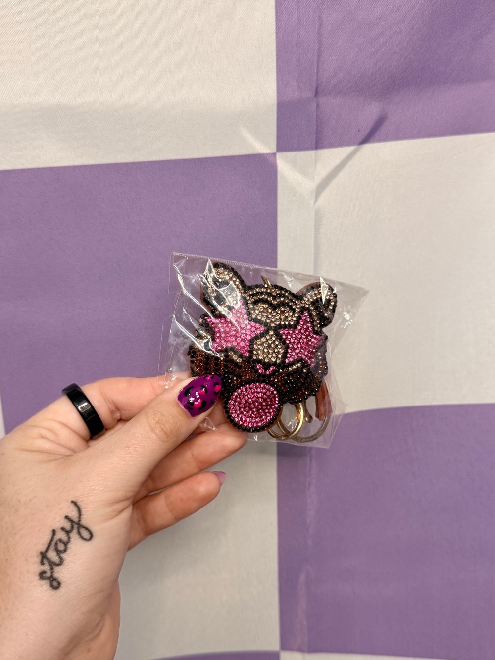 Pink Crystal Star-Eye Dopamine Tiger Keychain Bag Charm